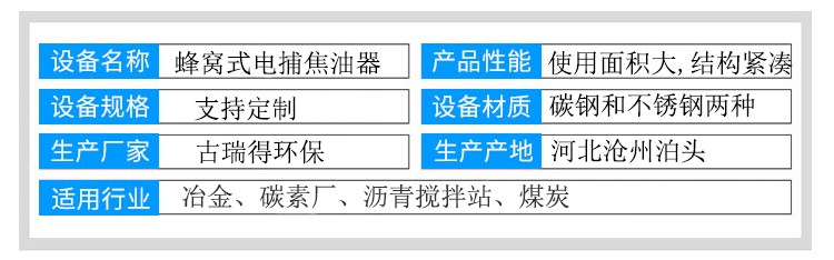 蜂窩式電捕焦油器參數